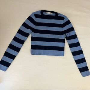 ZARA blue striped ribbed crop top - long sleeve